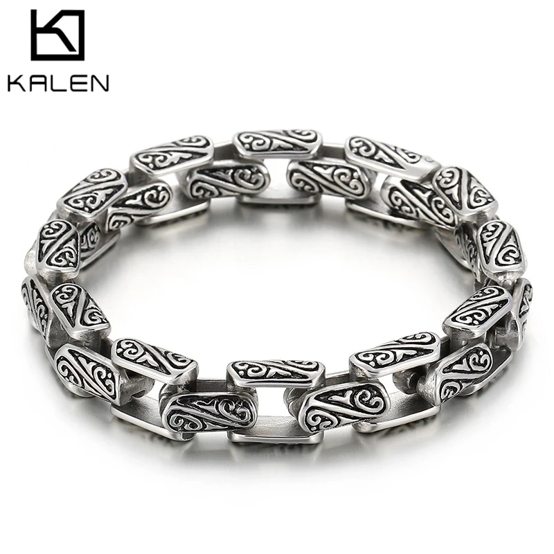 

Kalen Vintage 9mm 11mm Totem Chain Cuban Chain Stainless Steel Men's Charm Bracelet Punk Jewelry