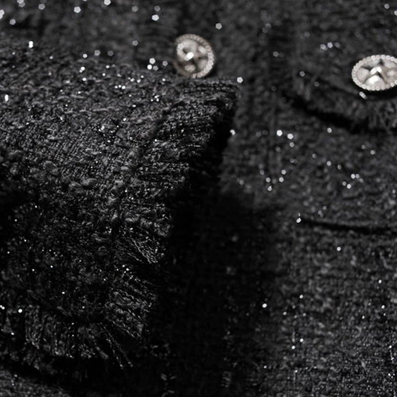 Черная твидовая Женская куртка на весну/Осень/зиму Женское пальто классическое