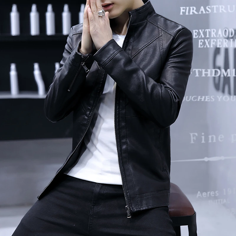 Мужская Pu 2020 Новая модная Осенняя мужская куртка черная коричневая с воротником