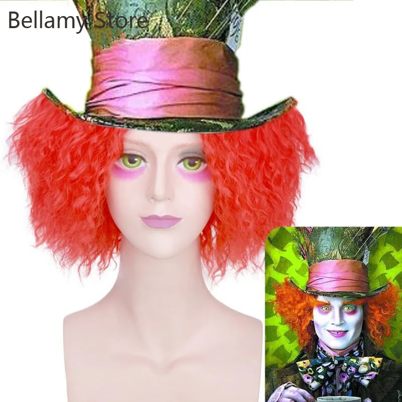 

Movie Alice Through the Looking Glass Alice in Wonderland 2 Mad Hatter Cosplay Costumes Wig For Halloween Party Hairwear+wig cap
