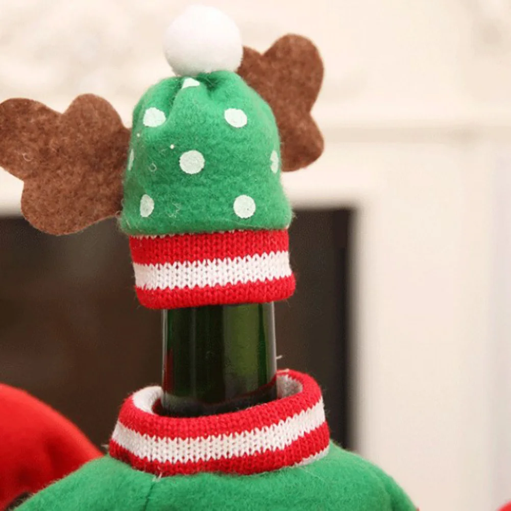 

Sweater Christmas Wine Bottle Covers Holiday Wine Bottle Cloth Cover with Hat for Christmas Party Decorations QP2
