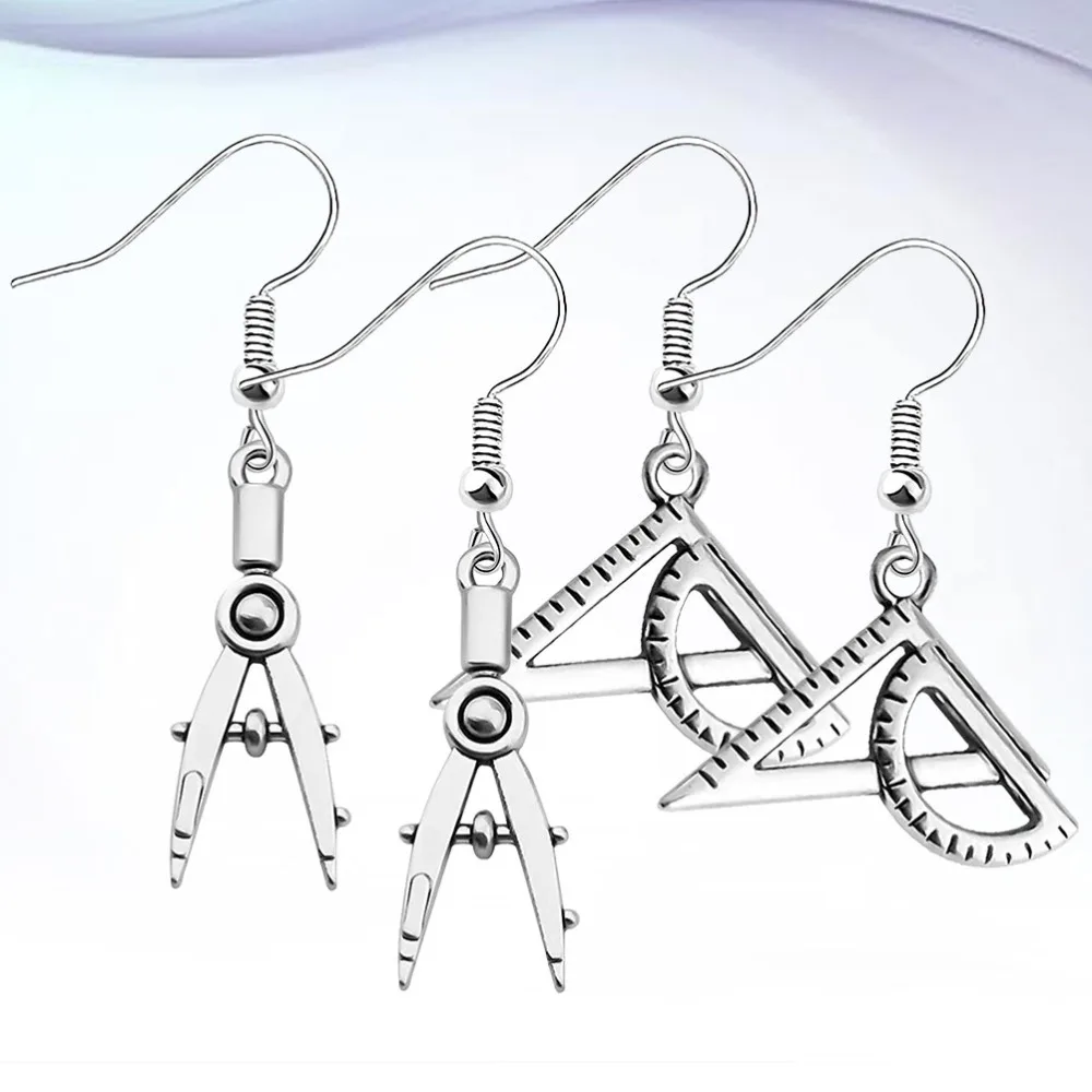 

2 пары креативных архитектурных сережек, компас, серьги, ювелирные изделия, треугольная линейка, висячие, подарочные украшения из сплава, ук...