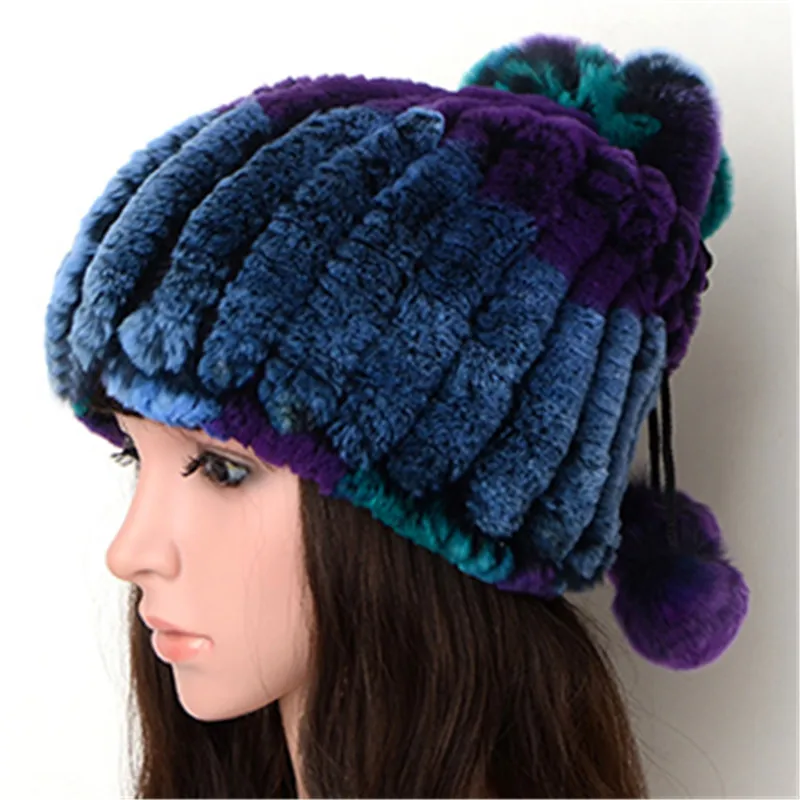 Женская зимняя меховая шапка теплая из натурального меха кролика Рекс различные