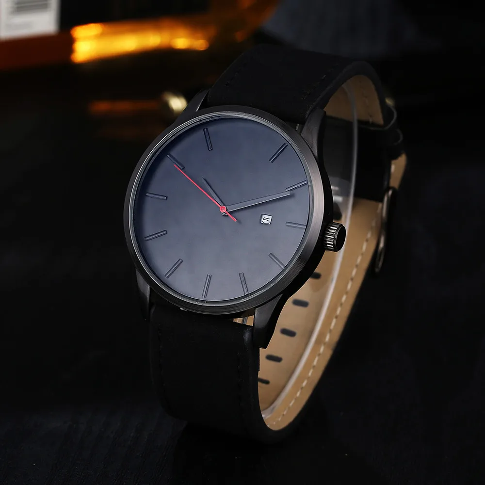 

Simple Black Watch Men Leather Band Casual Wrist Watches Clocks Relogio Masculino Reloj Montre Hombre Homme