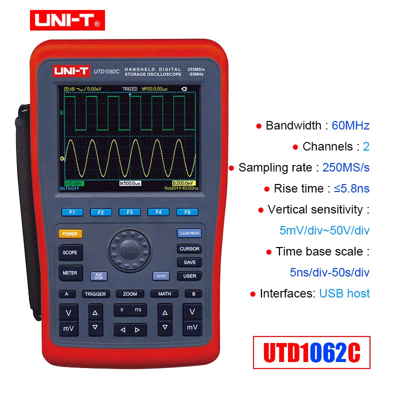 UTD1062C UNI-T UTD1062C UTD1102C UTD1202C Ручной цифровой осциллограф+ генератор сигналов+ мультиметр с USB - Цвет: UTD1062C
