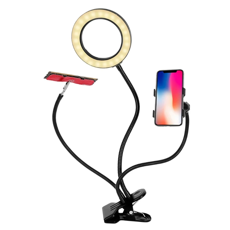 

157A 10X LED Lamp 360Flexible Phone Holder Metal Clamp Magnifying Lamp 3 Color Modes Illuminated Magnifier Selfie Ring Light