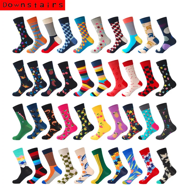 Носки мужские длинные в полоску уличная одежда стиле хип хоп с рисунком животных