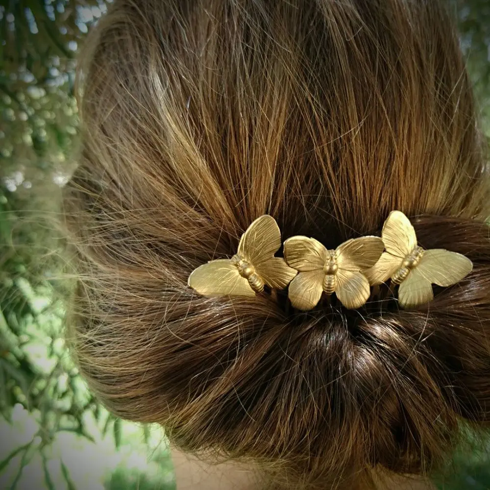 

Vintage 3 Butterflies Hair Combs Headdress Prom Bridal Wedding Hairpins Hair Accessories Women Hair Jewelry