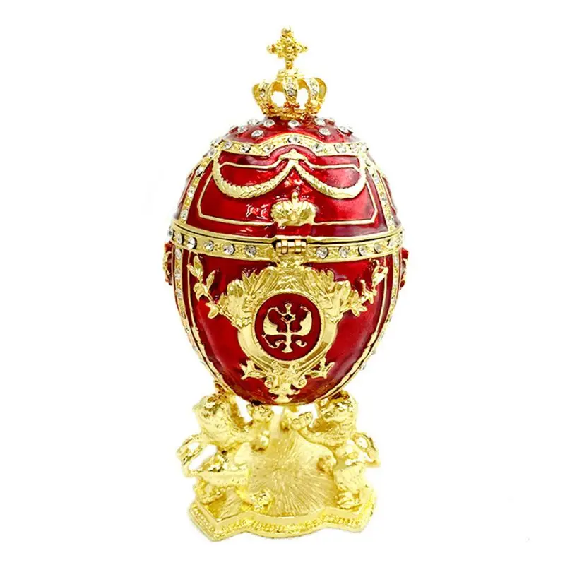 

Hot Red Gold Faberge-Egg Hand Painted Jewelry Trinket Box Gift for Easter Home Decor 83XF