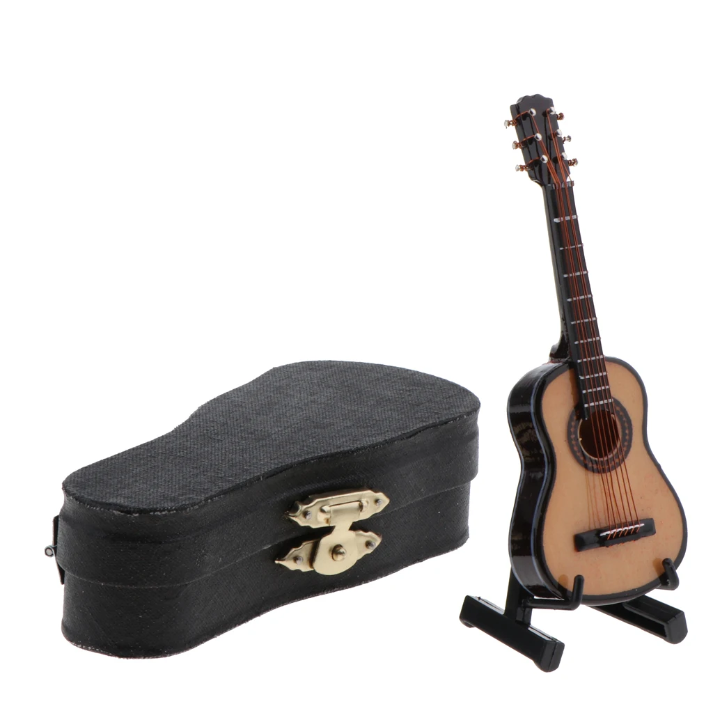 

1/12 Dollhouse Decoration Mini Musical Instrument Electric Guitar with Stand And Box -