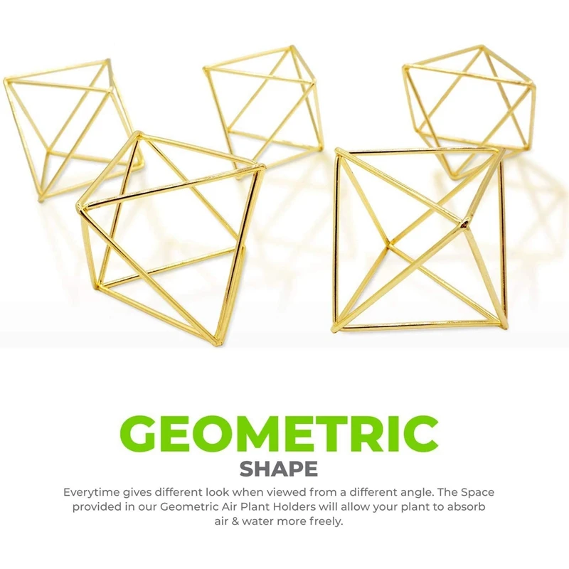 

Geometric Air Plant Holder Modern Decor Gold Terrarium, Tabletop Home Wedding Gifts, 2.6Inch Long, 5 Pack