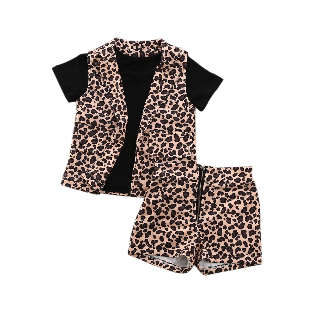 

AA Toddler Baby Girl Clothing 2020 Summer Clothes Leopard Jacket Tops T-Shirt Short Pants Outfits