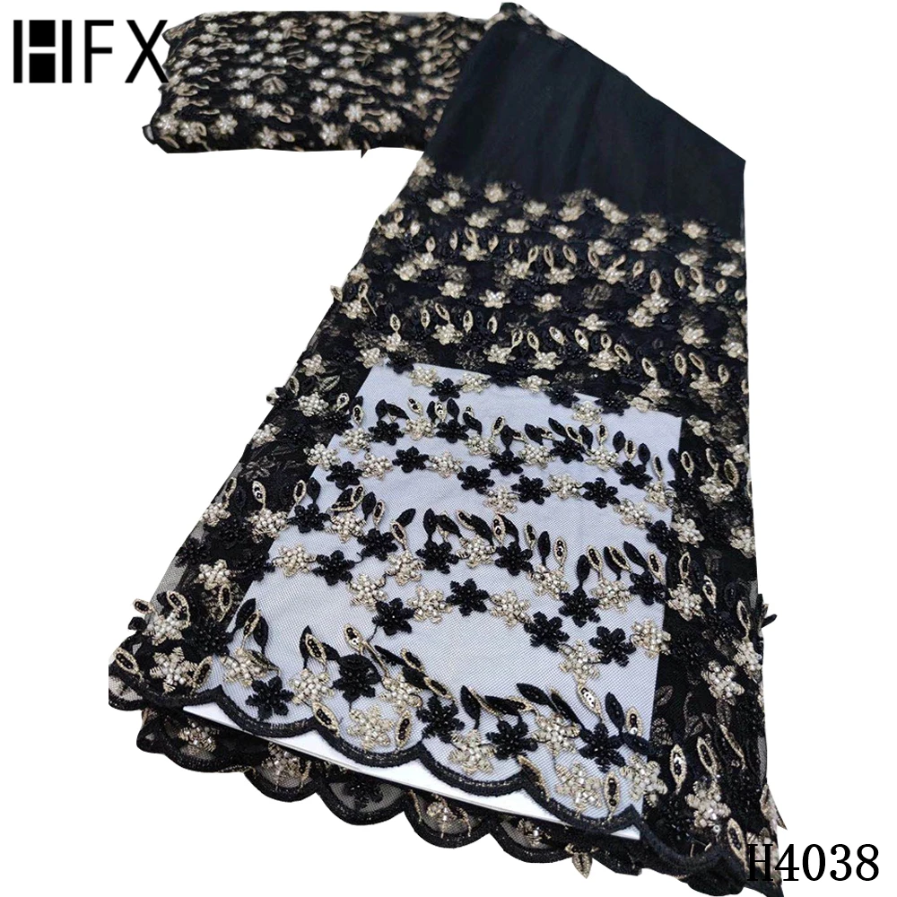 HFX новейшая нигерийская кружевная ткань ручной работы с бусинами высокого