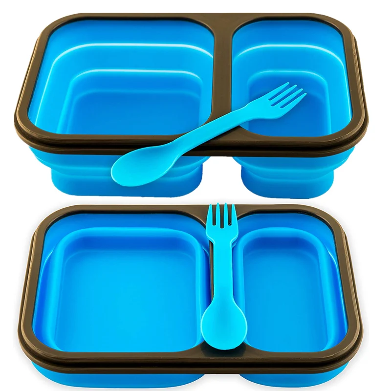 Складной контейнер для обеда лучший Bento силиконовый Ланчбокс с двумя отделениями