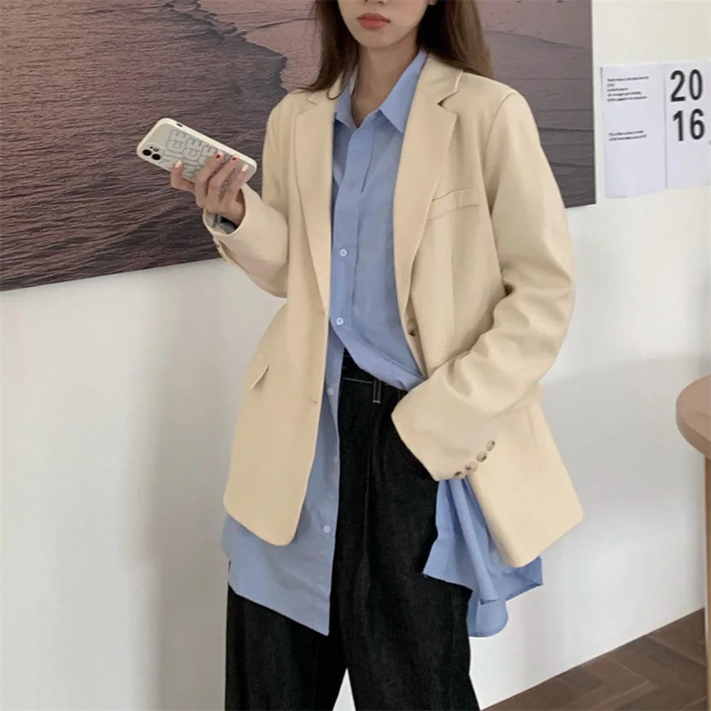 

Женский офисный блейзер с карманами, повседневный осенний жакет в Корейском стиле