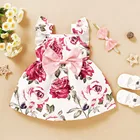Комплект одежды для новорожденных девочек, платье принцессы с цветочным принтом подсолнуха, рукавами-летучими рукавами + повязки на голову