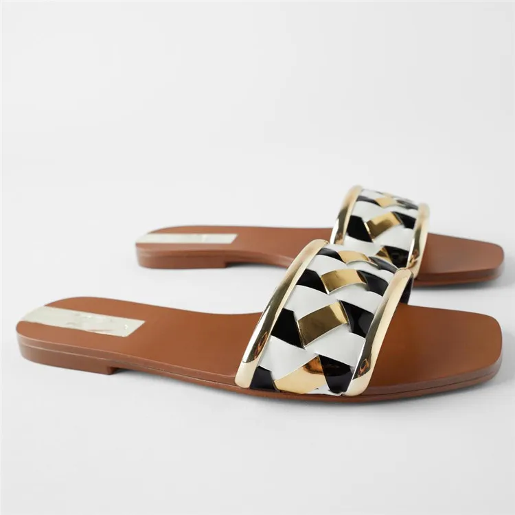 

Shoes Woman's Slippers Slides Low 2020 Soft Flat Scandals Rome Basic Hoof Heels PU Fabric Casual Rubber Leisure Shoes Woman's