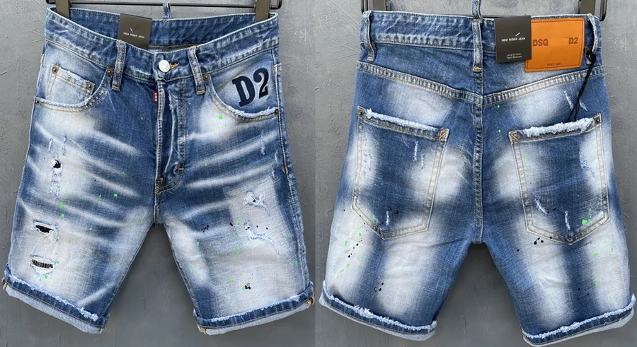

summer Style dsq Italy brand jeans mens Slim Short jeans Men denim trousers zipper stripe hole blue hole Shorts jeans for men