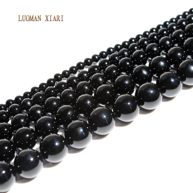 Black agate Прекрасный AAA натуральный камень Бусины тигровый глаз агат Lapis розовый кварц аметист для самостоятельного изготовления ювелирных изделий ожерелье браслет 4-12 мм - Цвет: Black agate