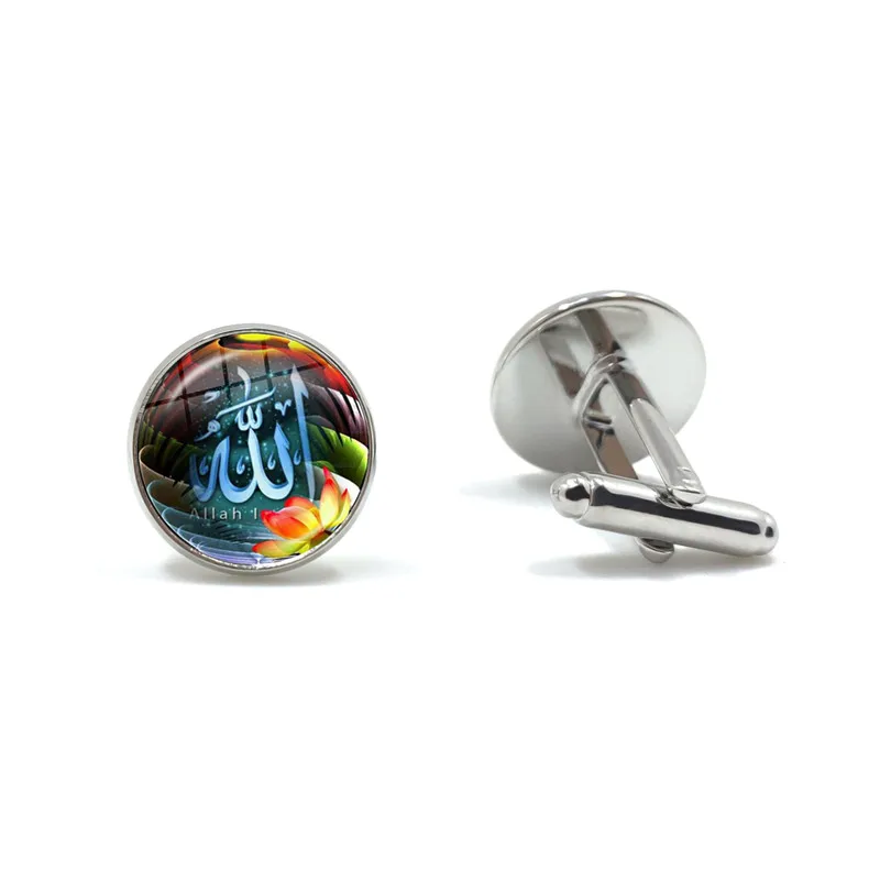 Arabic Islamic Muslim Silver-plated Cufflinks Glass Cabochon I Love Allah Religious Charm Cuff Button Jewelry For Shirt Gift | Украшения и