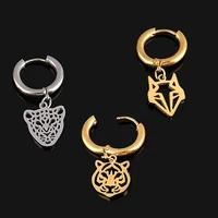 women %e2%80%99s stainless steel earring animal leopard head pendant drop earrings for women geometric gold round earring jewelry