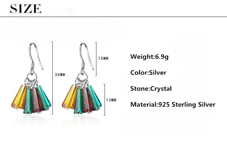 Женские серьги-подвески из серебра 925 пробы с разноцветным радужным кристаллом -
