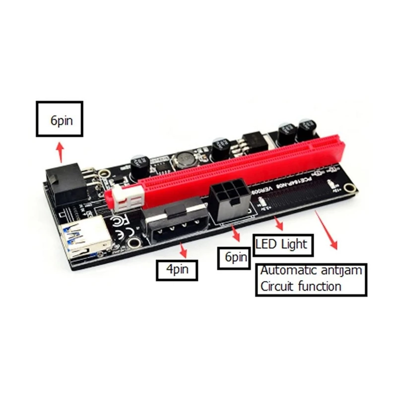 

6 Pcs VER009S USB 3.0 PCI-E Riser Express 1X 4X 8X 16X Extender Riser Adapter Card SATA 15Pin to 6 Pin Power Cable- 60cm