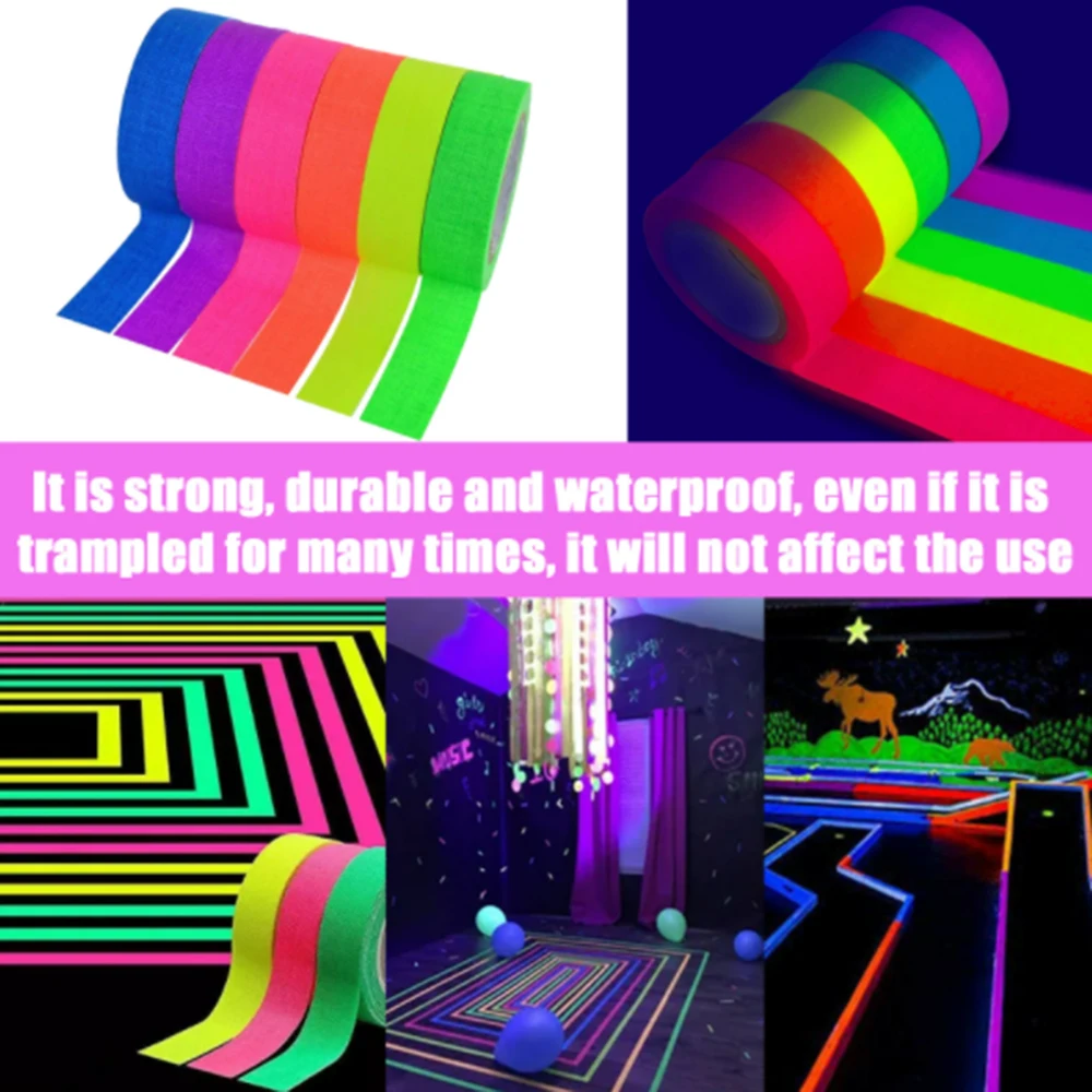 

6pcs Cotton Fluorescent Tape blacklight Reactive Glow In The Dark Tape Neon Gaffer Tape for Home Decor1