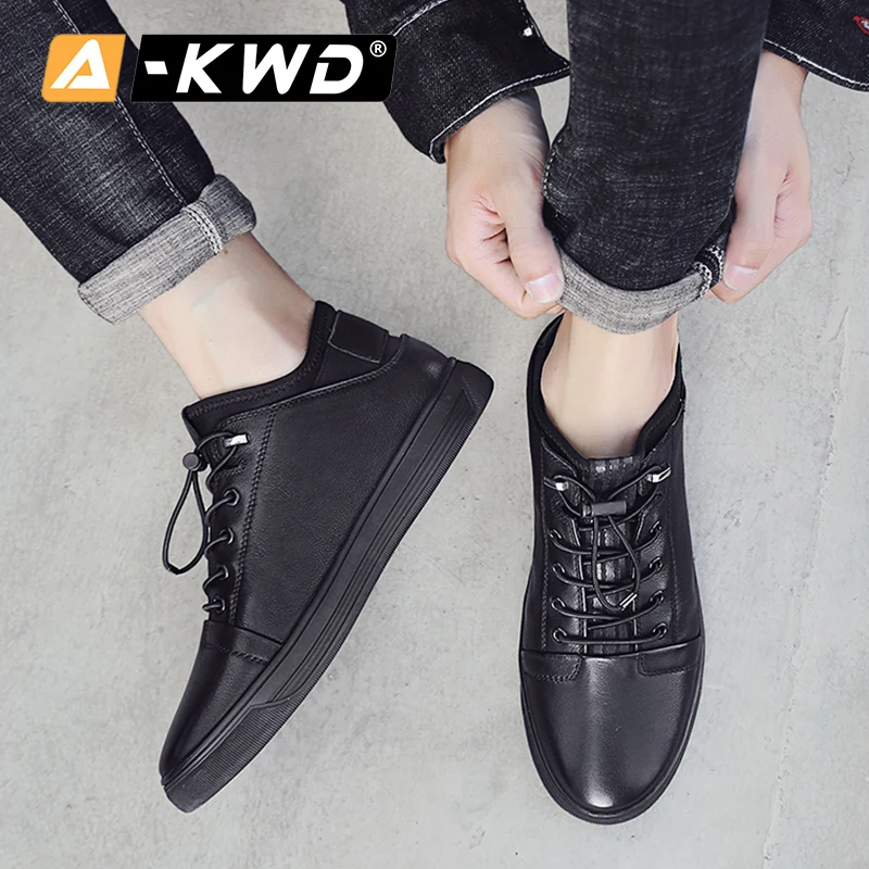 Высокие мужские кожаные кроссовки с мехом повседневная спортивная обувь для