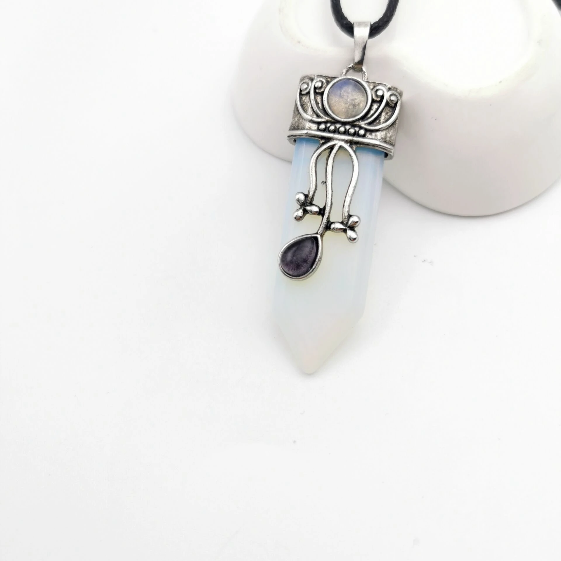 Reiki Natural Gem Stone Sword Pendants Pendulums Labradorite Pink Quartz Lapis Lazuli Black Obsidian Tiger Eye Jewelry 1PCS - Окраска металла: 2