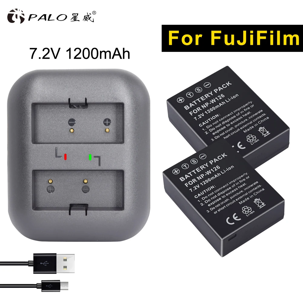 2Pcs NP-W126 NP W126 NP-W126S W126S Battery + LED Dual Charger for Fuji X-Pro1 XPro1 X-T1 XT1 HS30EXR HS33EXR X PRO1 | Электроника