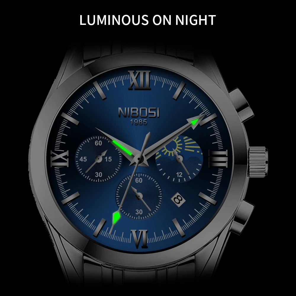 2021 Брендовые мужские часы NIBOSI из нержавеющей стали водонепроницаемые спортивные