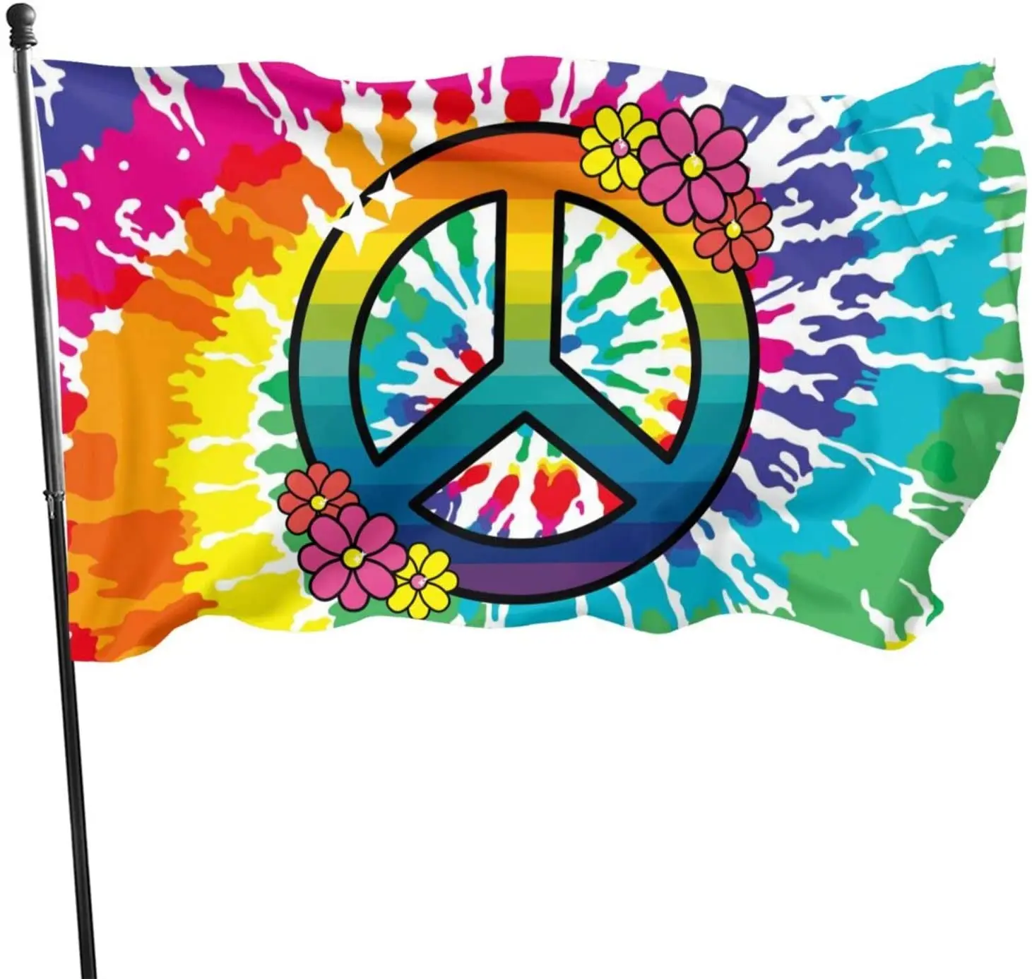 

Бегемот знак мира с цветами флаг 3x5 футов галстук краситель фон декоративный баннер прочный полиэстер флаг для дома улицы помещения