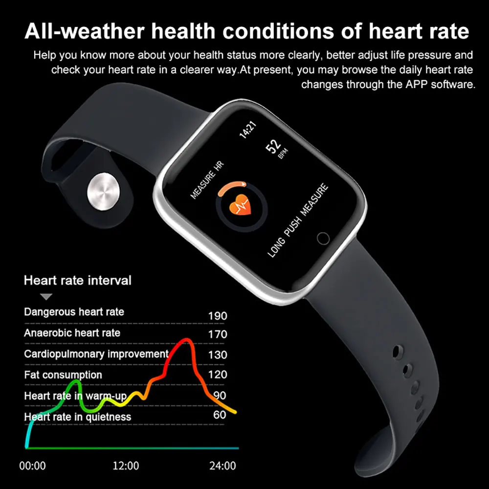 

Men Women Smart Watch Health Fitness Bracelet Heart Rate Blood Pressure Tracker IP68 Waterproof Wristband for iPhone 7/11/Xiaomi