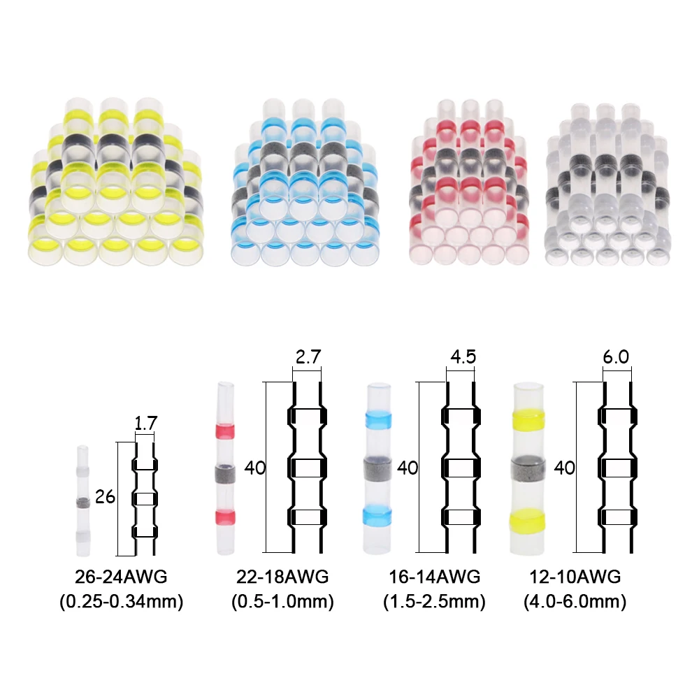 

250/220PCS Heat Shrink Connectors Waterproof Solder Seal Sleeve Wire Connectors Heat Shrink Butt Crimp Electrical Terminals