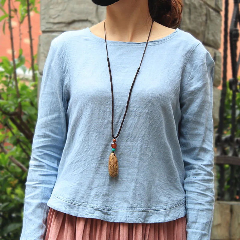 

Bohemia Style Wood Bead Necklace Bodhi Beeswax Pendant Men Women Long Sweater Chain