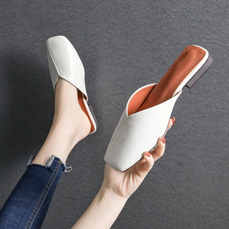 

Женские босоножки на плоской подошве, кожаные сандалии с квадратным носком, большие размеры 41-43, лето 2021