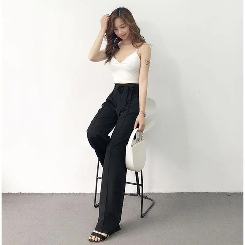 

170-175cm Spring Autumn Wide Leg Pants Women Elastic Waist Pants Elegant Office Ladies Khaki Trousers Plus Length Purple Gray