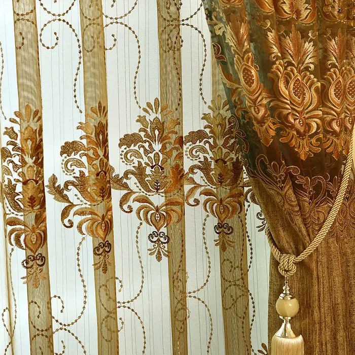 Нежные коричневые вышитые декоративные шторы для гостиной занавески в комнату