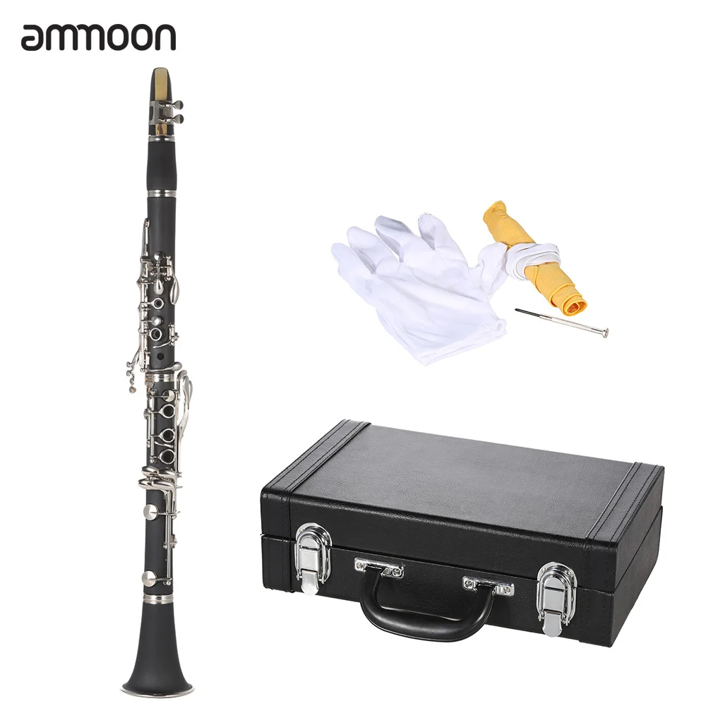 Ammoon ABS кларнет Bb Cupro никелированный никель 17 ключ с пробковой смазкой чистящая ткань перчатки отвертка духовой инструмент