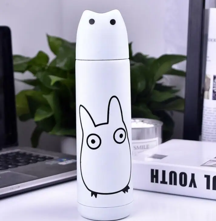 White TECHOME 500 мл милый мультфильм Themos нержавеющая сталь Вакуумная чашка Термокружка термос чашка подарок для друга дорожная бутылка - Цвет: White
