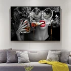 Настенные художественные плакаты с изображением бара крутой курительной и питьевой девушки на холсте картины и принты модный макияж Женская Настенная картина домашний декор