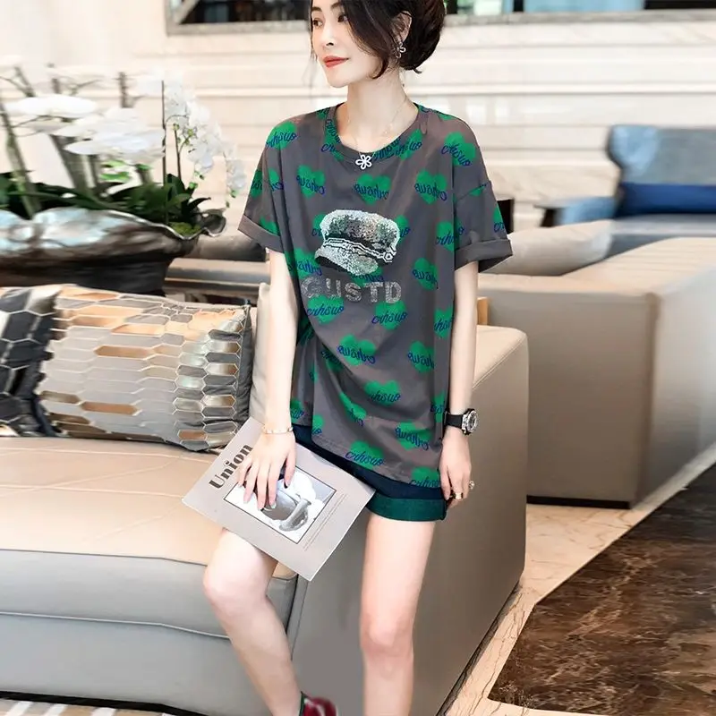 

Korean Style Fashionable Printed T-shirt Women 's Short Sleeve Base Shirt Loose Korean Casual Top Summer 2021 New
