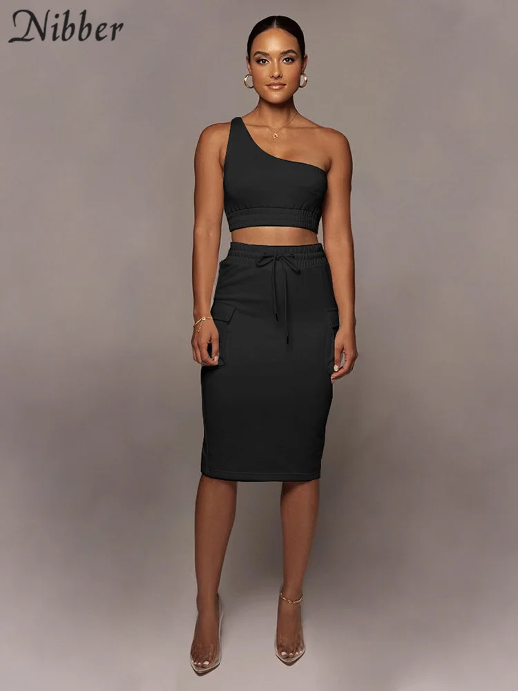 

Летняя однотонная женская Сексуальная футболка Nibber 2021, сексуальная кофта, женская модная юбка-годе, комплект из двух предметов