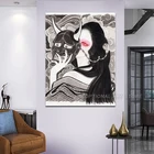 Настенная картина, холст, изображения низа гейши, украшение для дома, черно-белая живопись, принты, японский постер, рама для гостиной