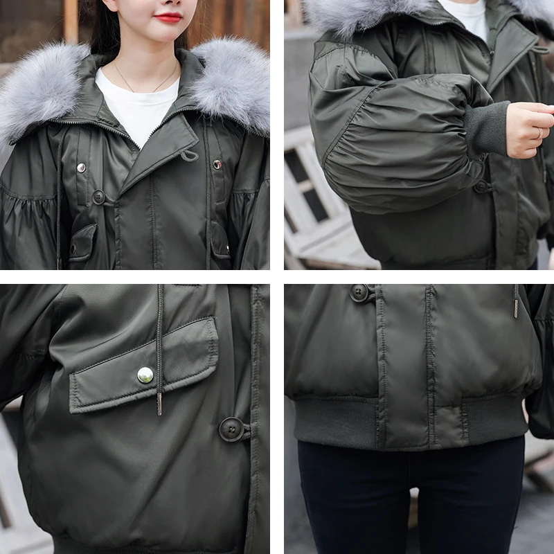 

Short Style Bat Sleeved Women's Jackets 2021 Oversized Hooded Thick Coat Winter Women With Fur Collar Solid Casual Female Parkas