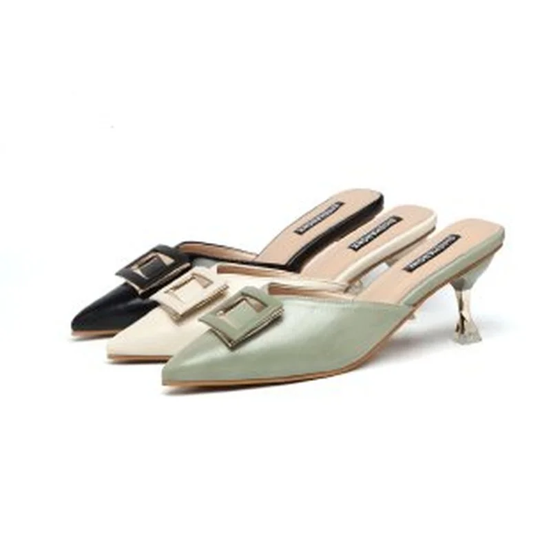 

Woman's Slippers Jelly Flip Flops Fashion 2021 Pointed Toe Slippers Square Heel Shallow High-Heeled Shoes Lady Cover Toe