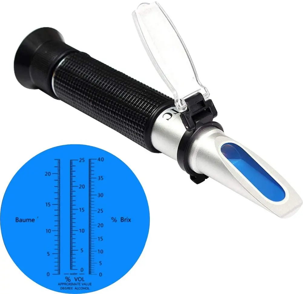 

3 in 1 Handheld Alcohol Refractometer Sugar Wine Concentration Meter Densimeter 0-25% alcohol Beer 0-40% Brix Grapes