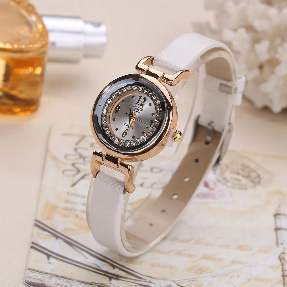 

Women Fine Leather Band Diamond Analog Quartz Movement Wrist Watch Quartz Analog Waterproof Ladies Dress Wrist Watch Relogio #1