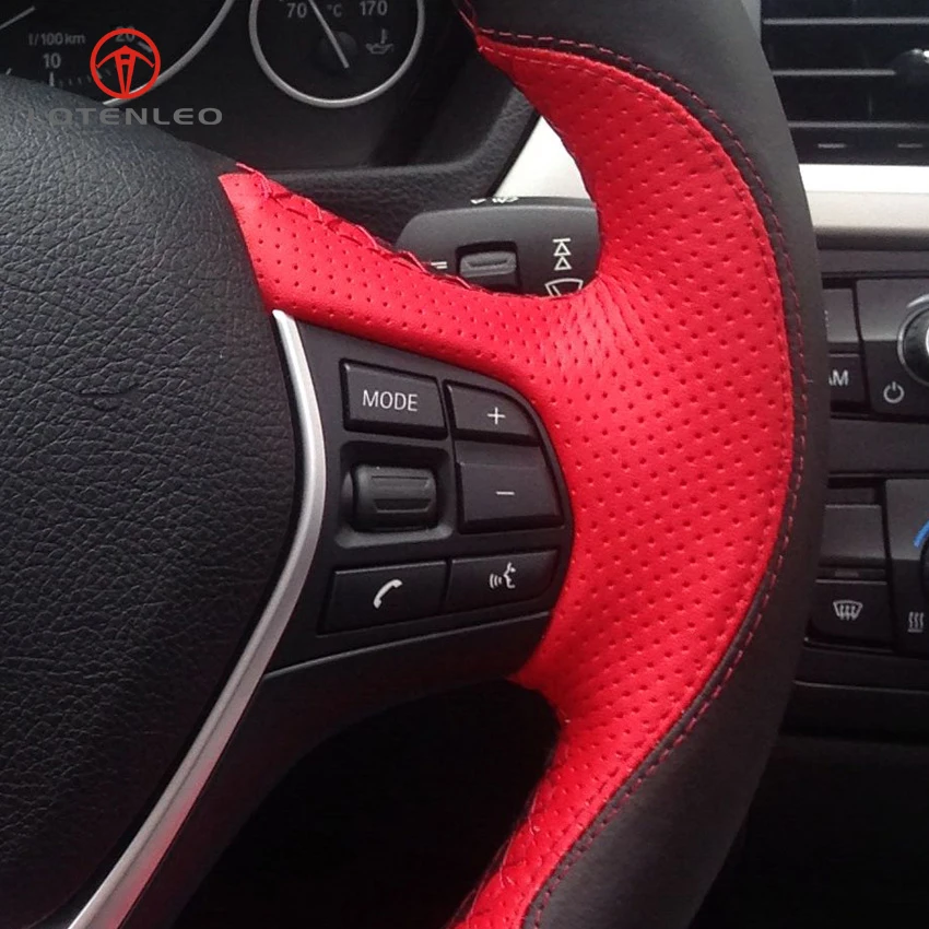 

LQTENLEO Black Red Leather DIY Car Steering Wheel Cover For BMW 4 Series 420d 420i 428i 430i 435i 440i F32 F33 F36 2013-2019